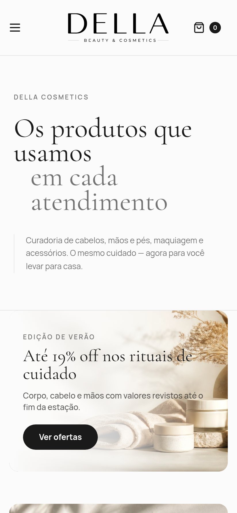 Tela real do projeto DELLA Cosmetics